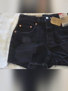 Levi's Black Distressed Denim Jean Shorts 501